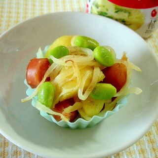 お弁当に！ウインナーと枝豆とポテトの中華炒め♪